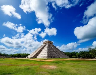 A breathtaking view of the pyramid in the archaeological site of Chichen Itza in Yucatan, Mexico